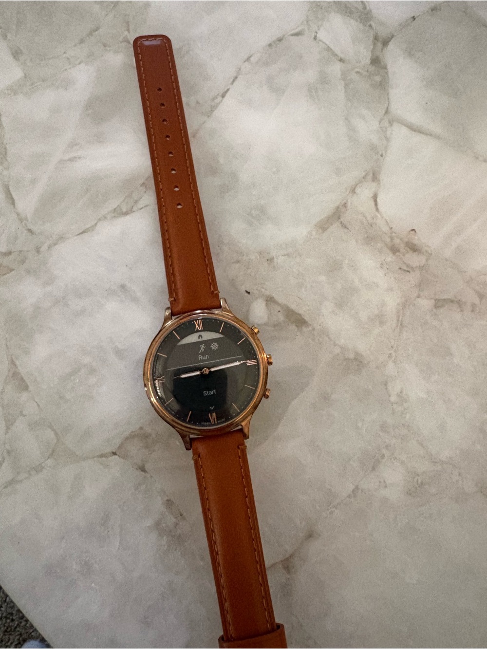 Fossil Men's Brown Leather Strap Hybrid Watch with Rose Gold Case